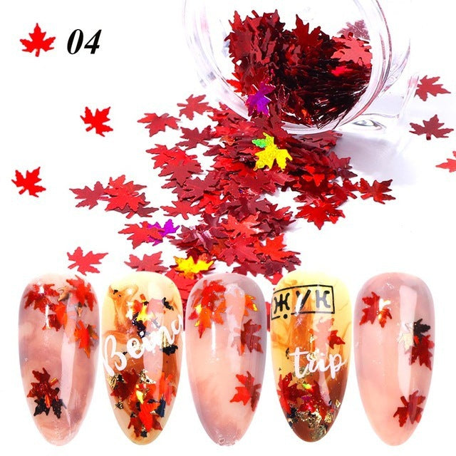 Gradient Maple Leaf Nail Sequins – Autumn Nail Art Decoration